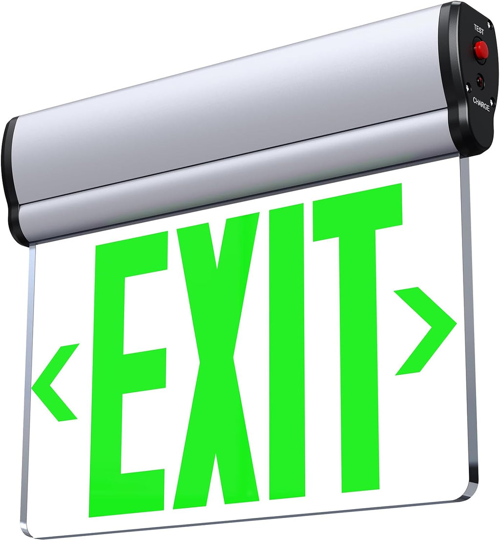 Led Edge-Lit Exit Sign ,Brushed Aluminum Housing Single-Sided Clear Rotating Acrylic Panel,Hardwired Emergency Exit