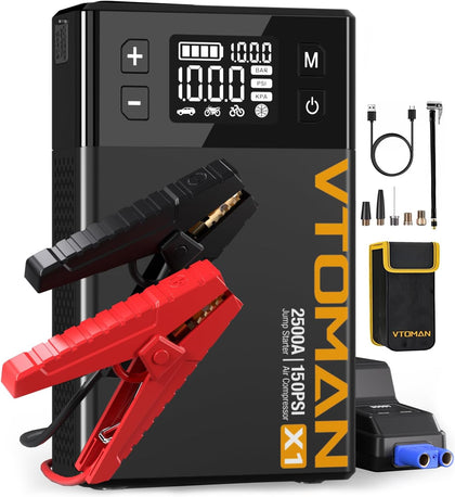 X1 Jump Starter with Air Compressor, Car Battery Jumper Starter (Up to 8.5L Gas/6L Diesel Engine) with 150PSI Auto