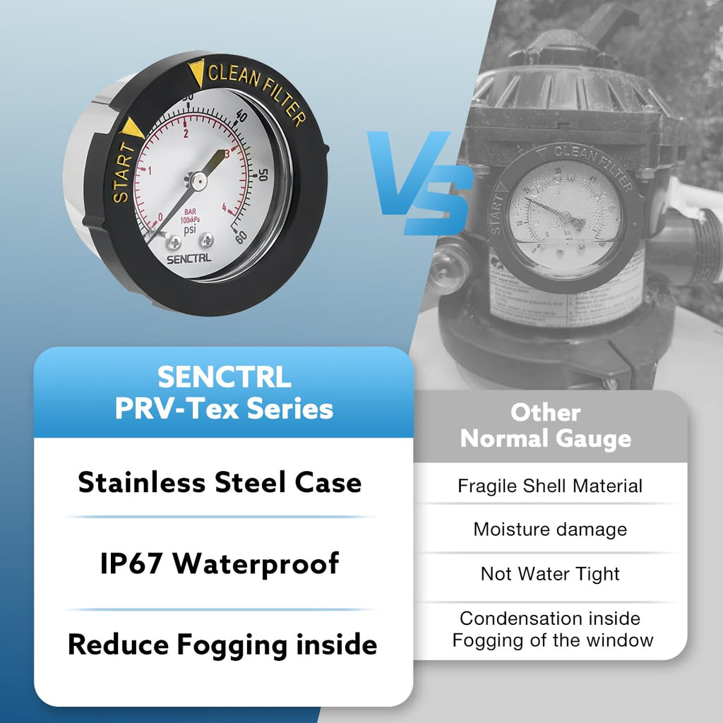 SENCTRL 0-60 Psi Pool Filter Pressure Gauge, 1/4 NPT Back Mount