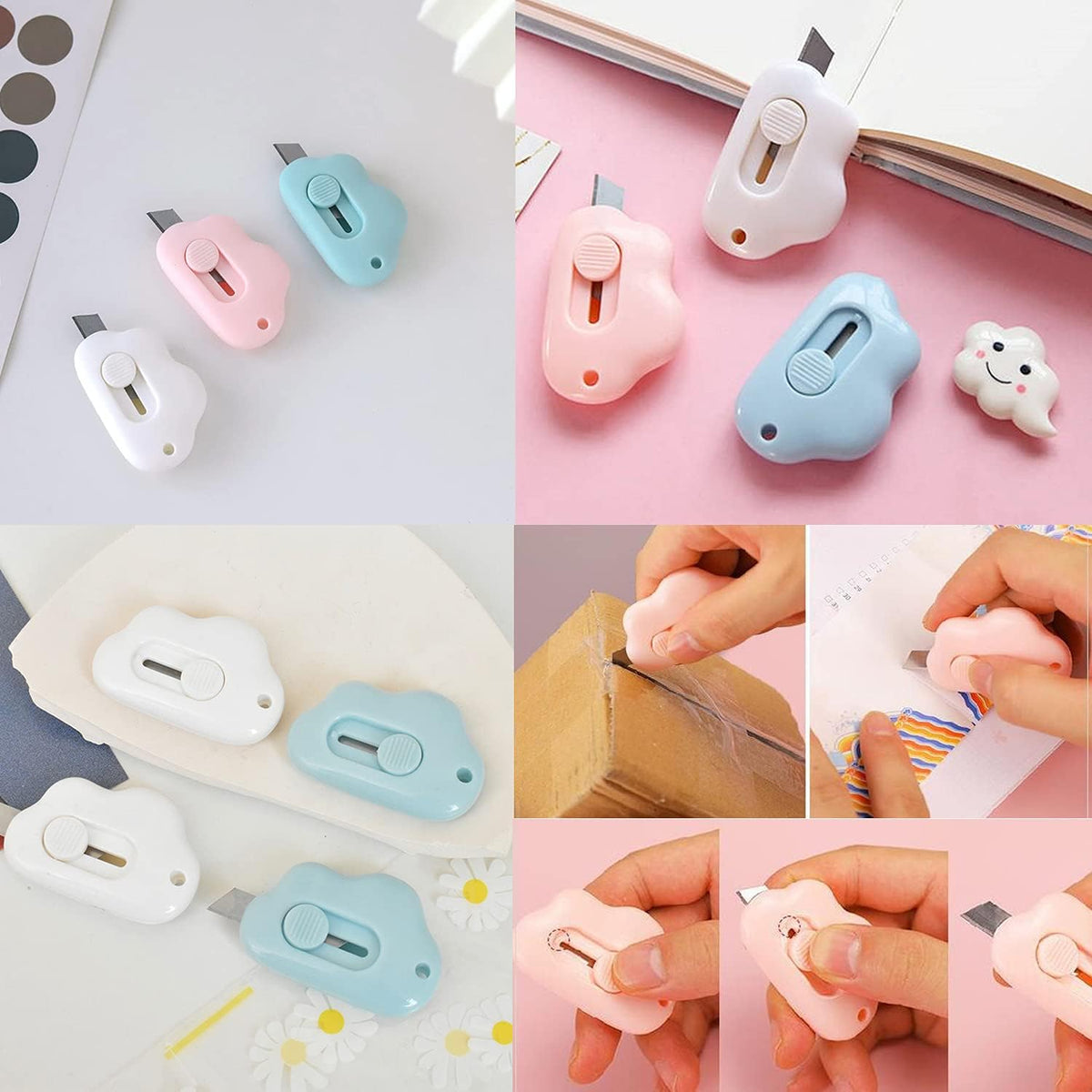 6PCS Creative Cute Cloud Mini Utility Knives Portable Art Knife Retractable Envelope Knife Letter Opener Carton