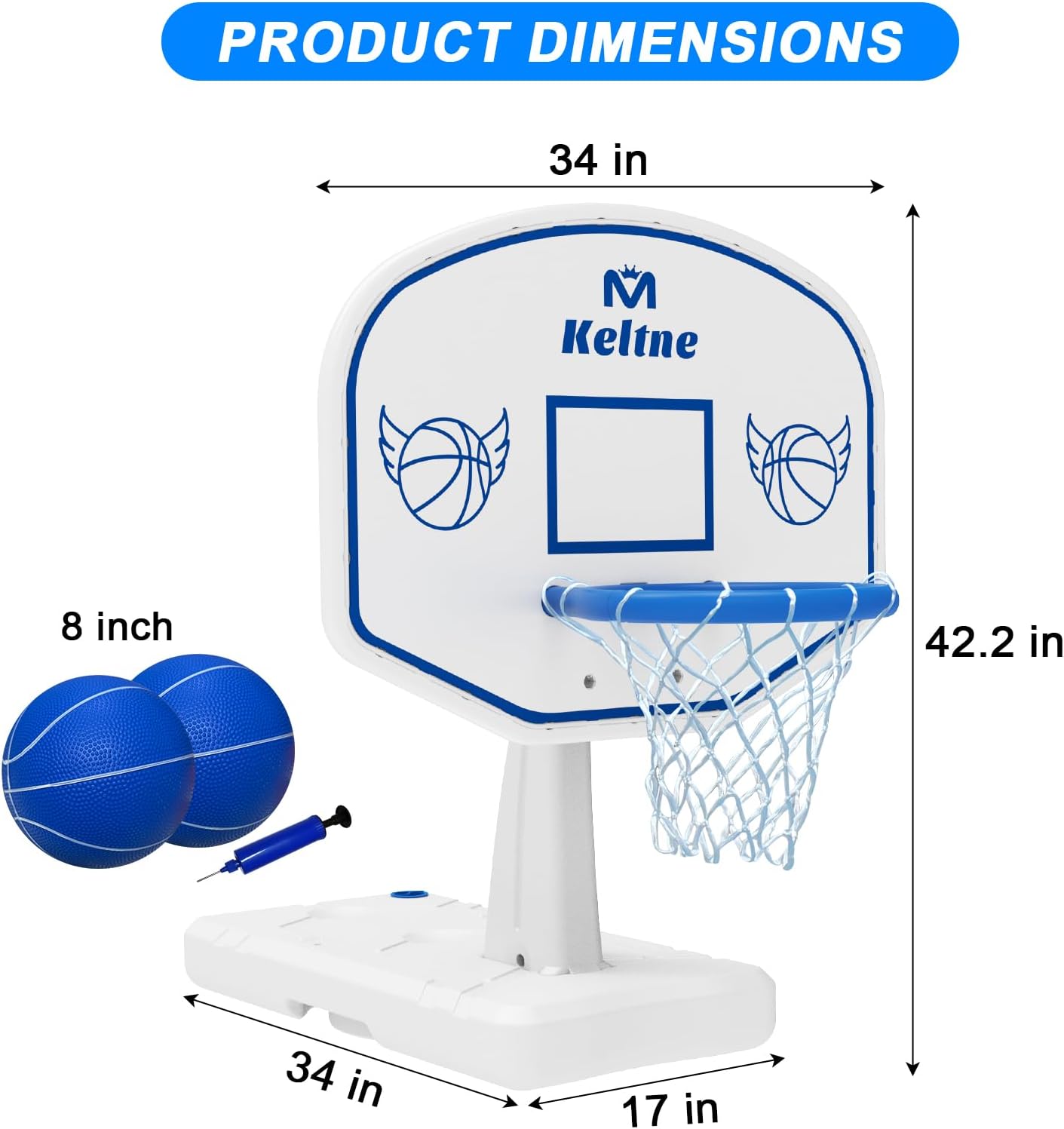 Pool Basketball Hoop, 34"x34"x42.2" Oversized Pool Toys with 2 Balls/Nets/Pump for Poolside Water Basketball Game