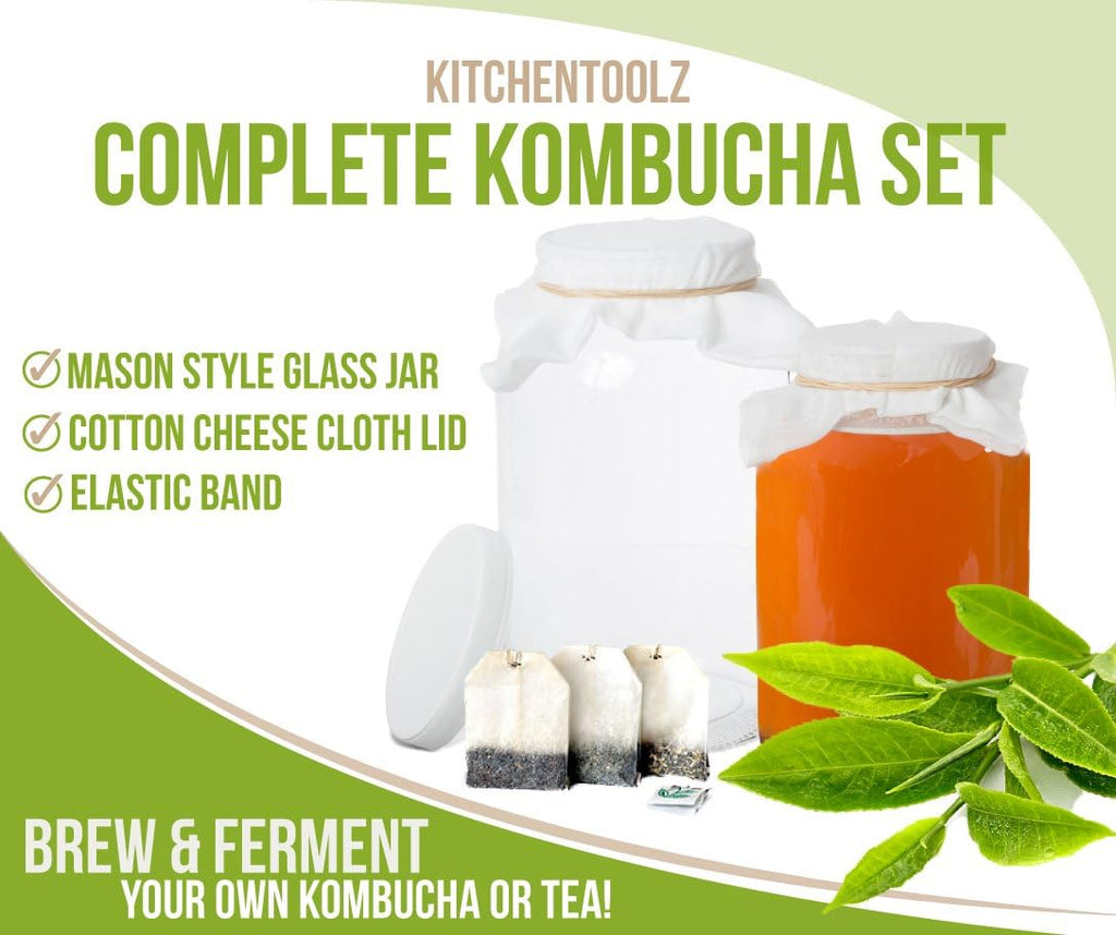 1 Gallon Glass Wide Mouth Kombucha Brewing Mason Jar - Home Brewing and Fermenting Kit with Cotton Cloth Filter