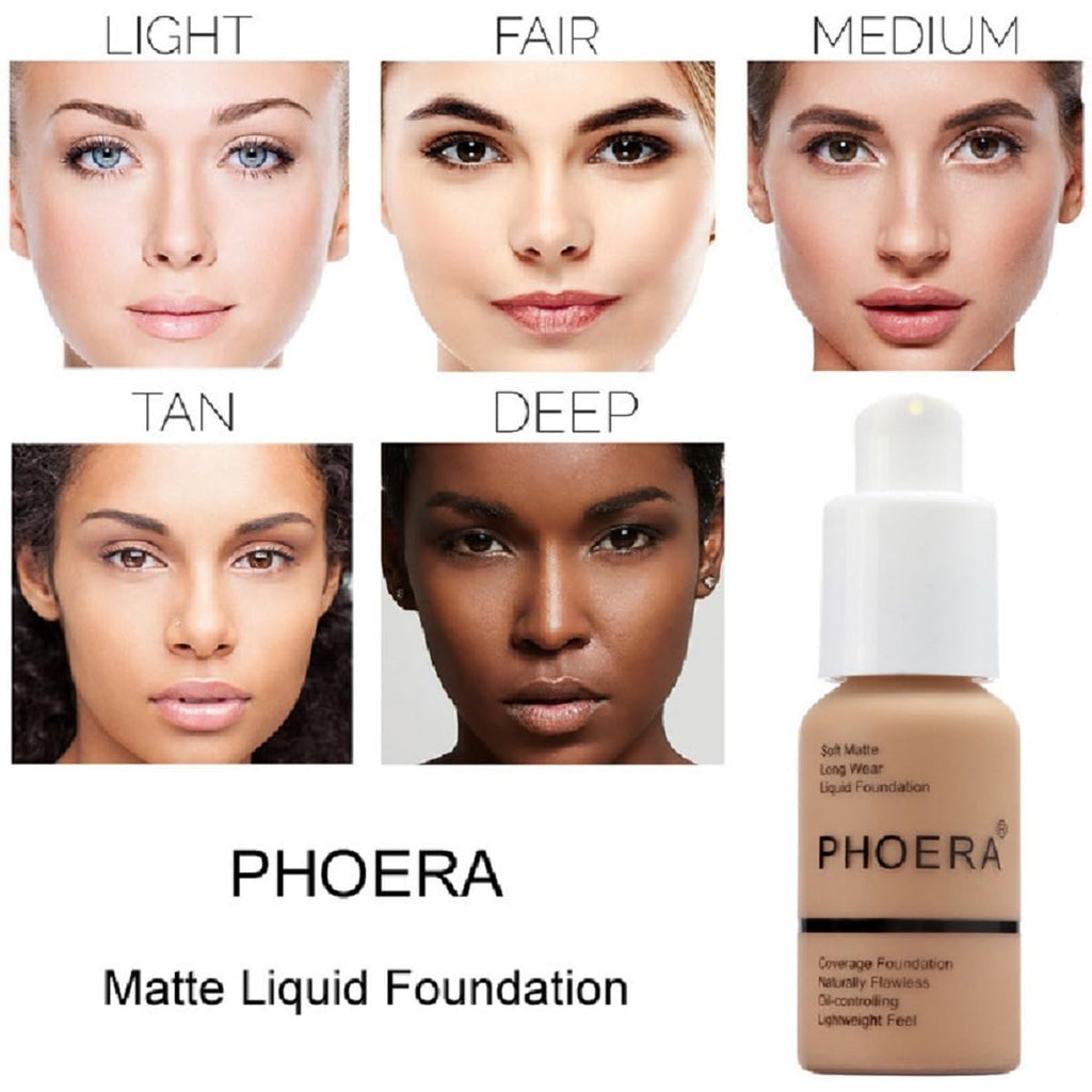 PHOERA Foundation, Flawless Soft Matte Liquid Foundation 24 HR Oil Control Concealer Foundation Makeup. (1 Pcs-102