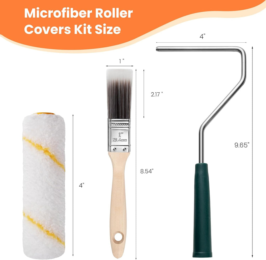 Paint Roller Covers, 26 Pack, 4 Inch 3/8" Nap Microfiber Small Paint Rollers Set, Mini Roller Brush Covers for All