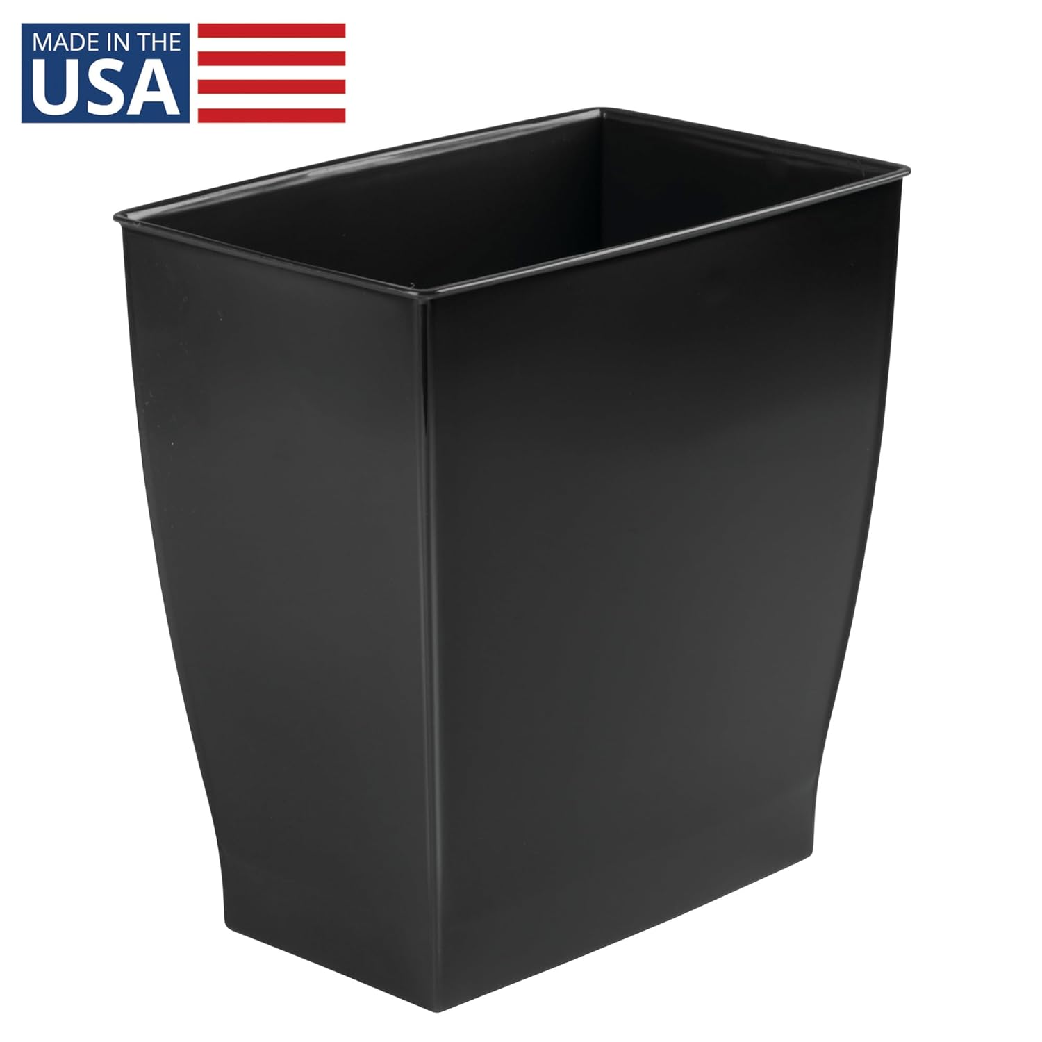 Small Plastic Bathroom Trash Can, Black | Slim Rectangle