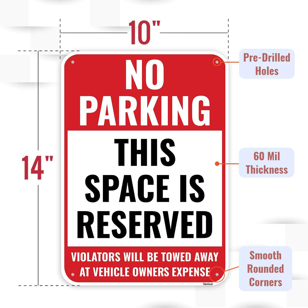 2PC Reserved Parking Sign, 14 x 10 Inches - Aluminum - No Parking This Space Is Reserved Metal Sign - Private Parking