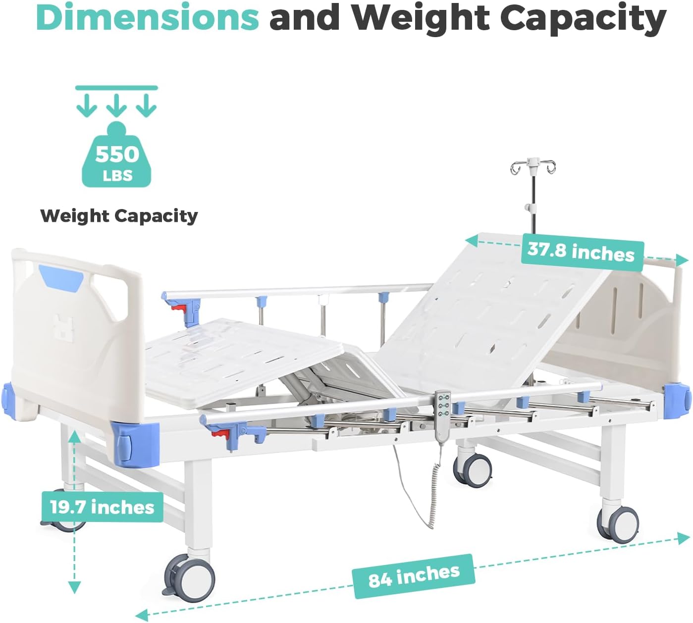 Full Electric Hospital Bed with Memory Mattress, Medical Bed, 550LBS