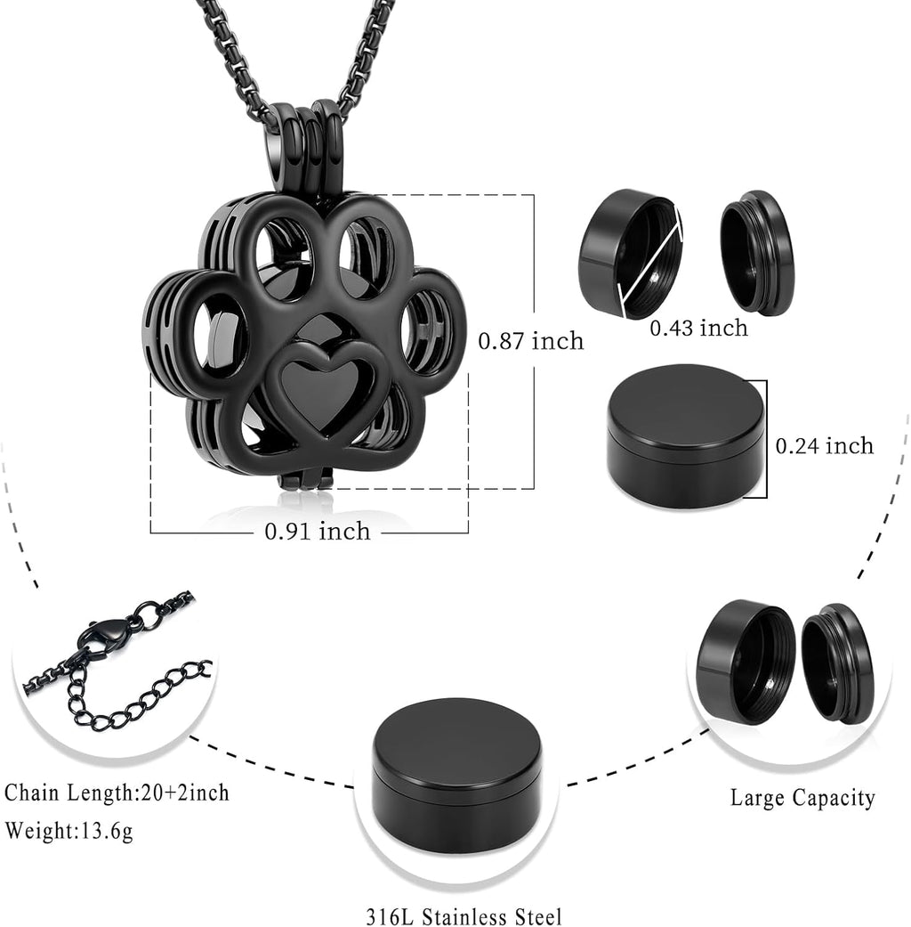 Pet Cremation Jewelry For Ashes For Dog/Cat Paw Stainless Steel Memorial Locket Urn Necklace Inside Mini Case
