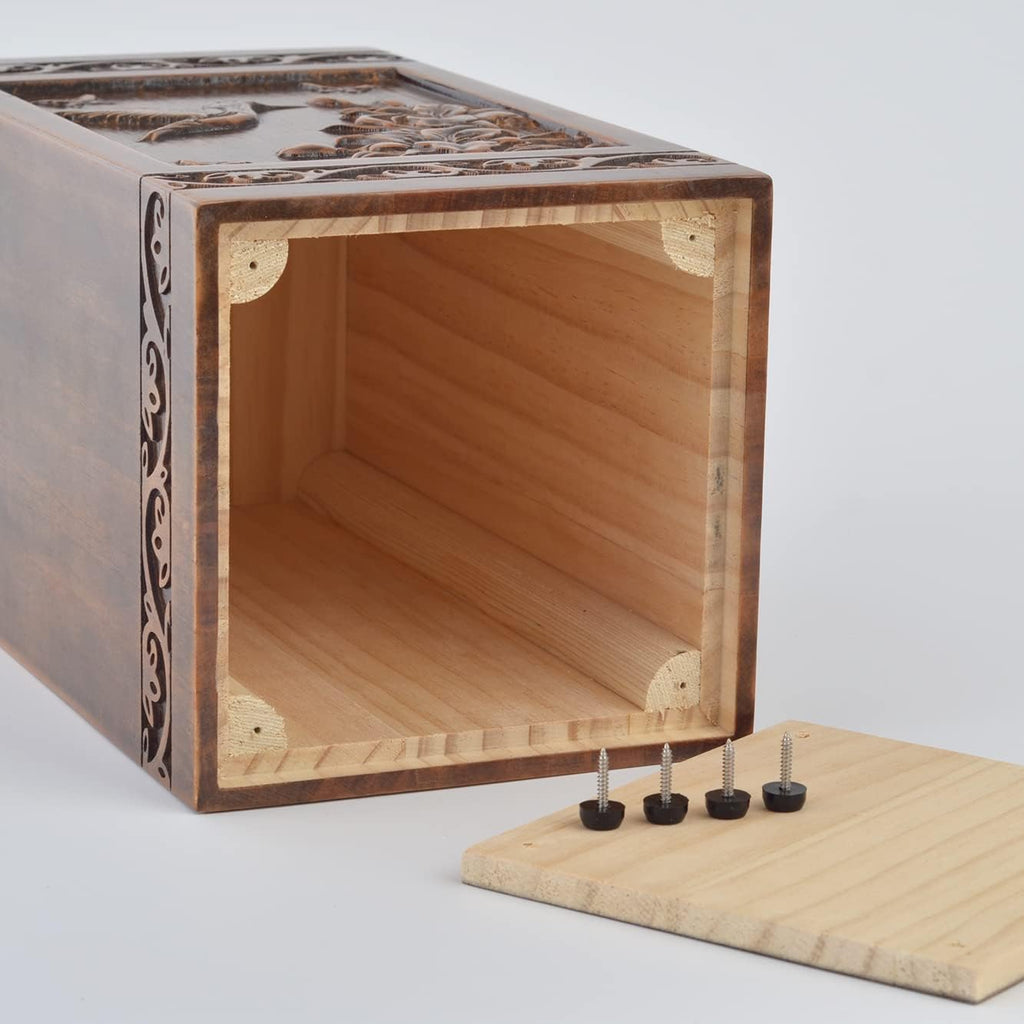 Handmade Wooden Engraved Urn for Human Ashes 250lbs Adult Male Female Satin Bag Hummingbird Cremation urns Box