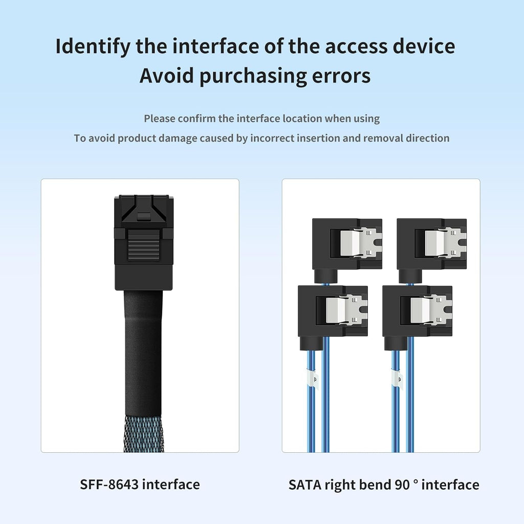 SFF-8643 to 4X SATA 90-Degree Right-Angle Adapter Cable - 0.5M/1.64FT Internal HD Mini SAS Connector for HDD/SSD Data Transfer (Server/Storage)