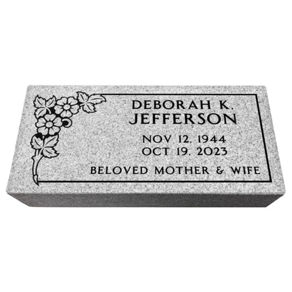Headstone for Graves - 20 x 10 x 3 - Flat Grave Marker for Cemetery - Gray Granite Monument Grade, Made in The USA