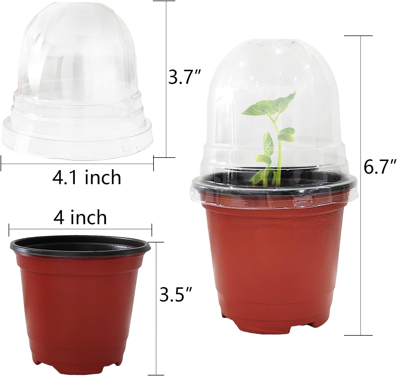 Plant Nursery Pots with Humidity Domes, 25 Sets 4 Inch Soft Nursery Pots Quality Ones (25 Red Pots + 25 Clear Lids)