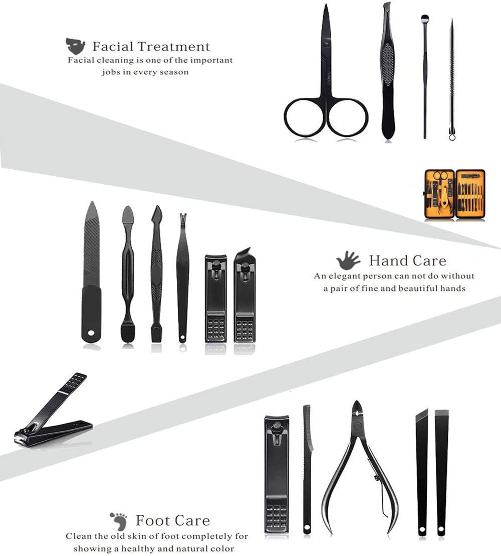 Professional Stainless Steel Nail Clipper Travel & Grooming Kit Nail Tools Manicure & Pedicure Set of 15pcs with