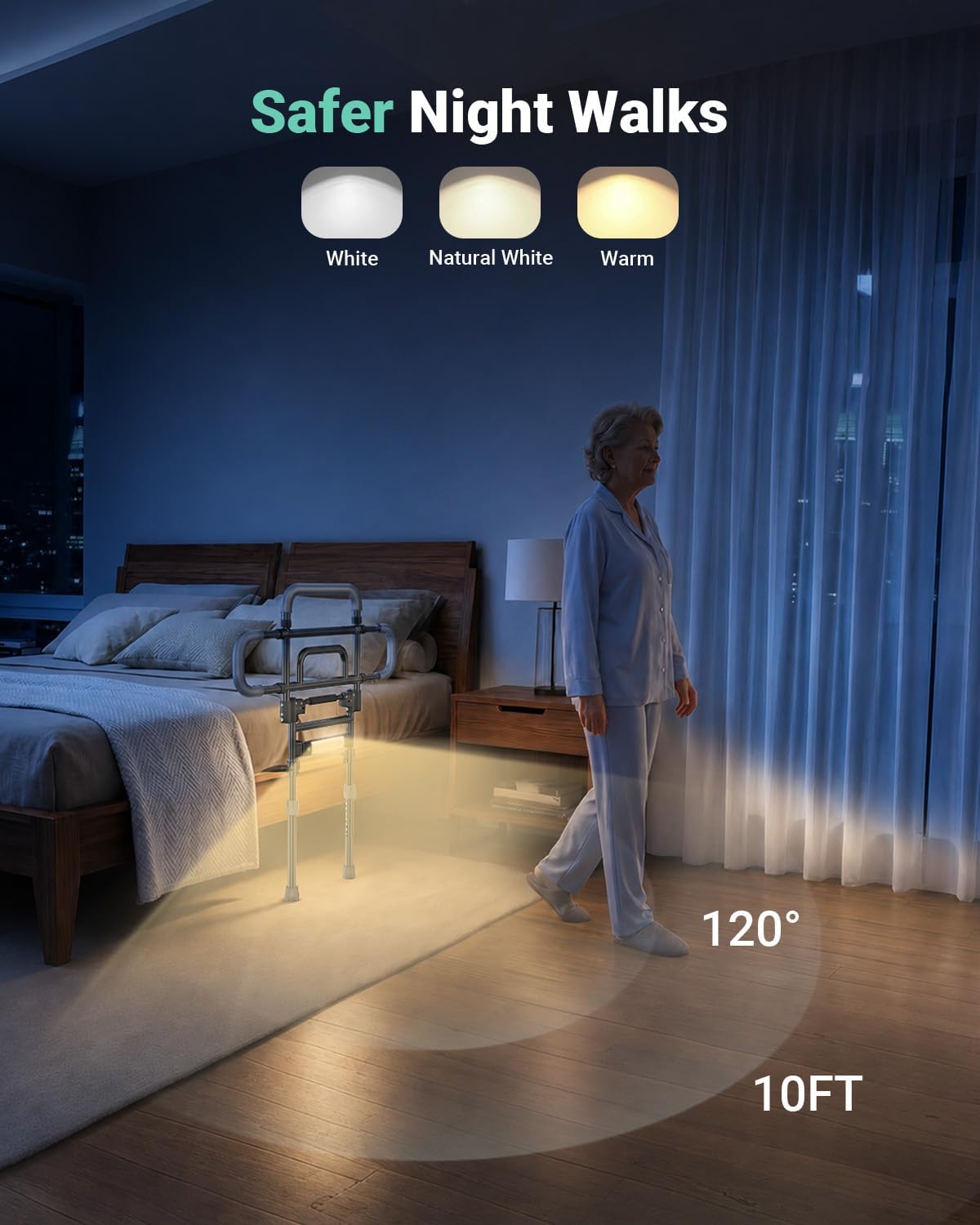 Bed Rails for Elderly Adults Safety, 180° Foldable Bed Rail with Adjustable Height & Width, 350lb Load, Extra-High