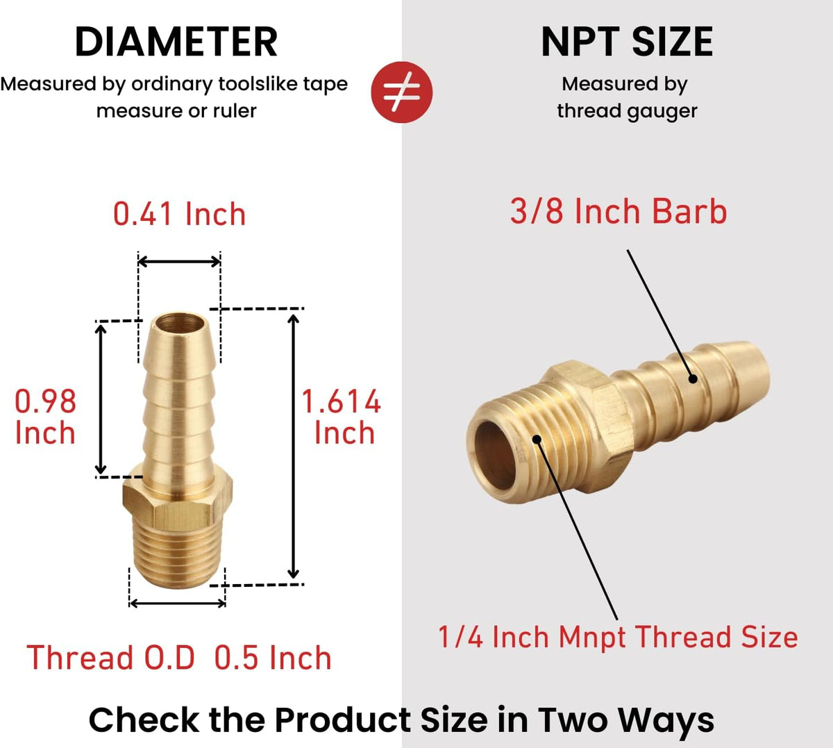 3/8 Inch Hose Barb to 1/4 Inch NPT Male Thread