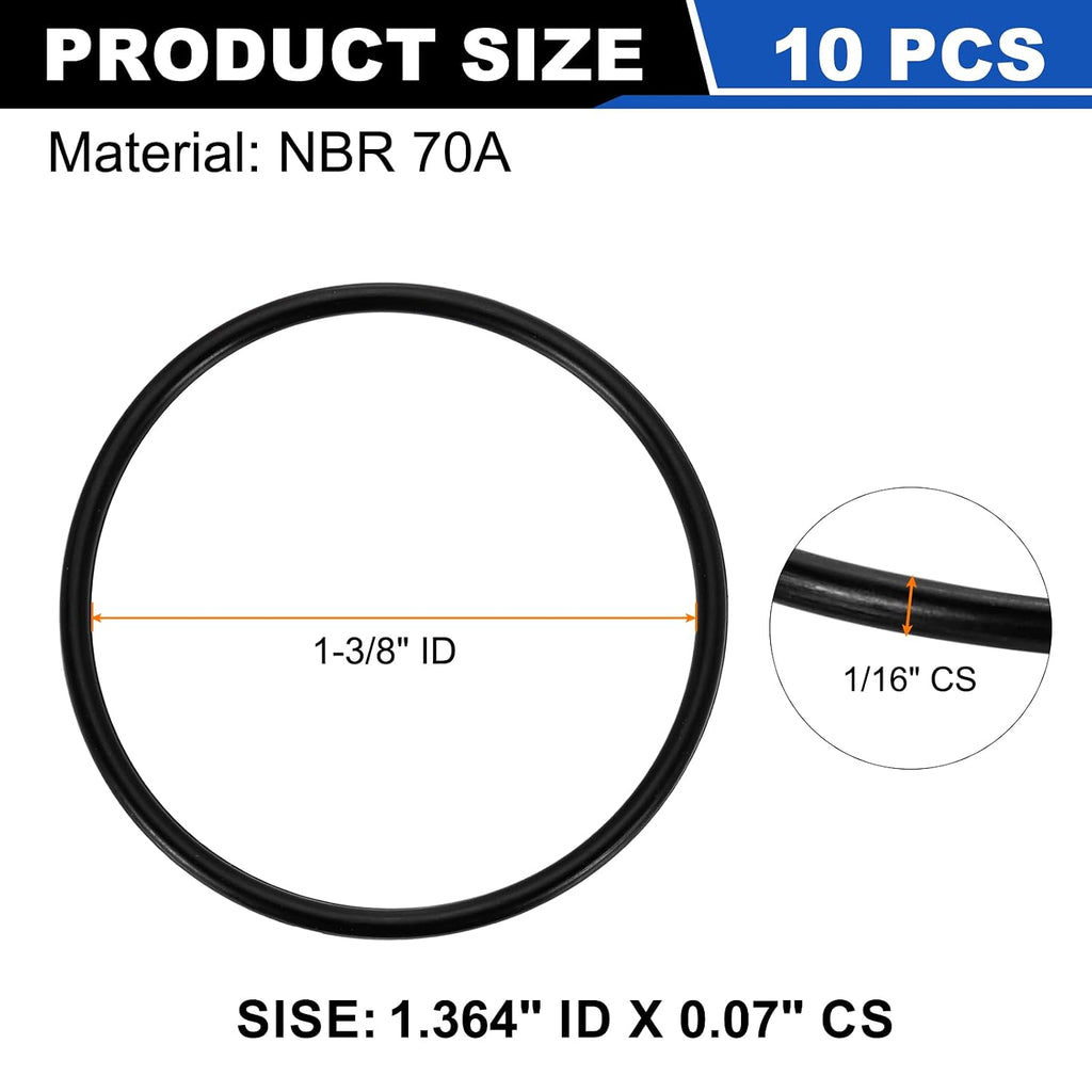 uxcell 10Pcs AS-028 NBR 70A O-Rings 1-3/8"ID x 1/16"CS/1.364"ID x 0.07"CS