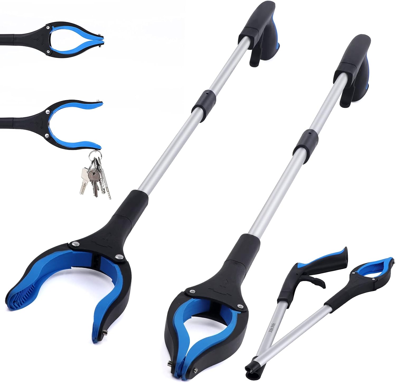 2-Pack Grabber Reacher Tool, 32 Inch Extra Long Steel Foldable Pick Up Stick with Strong Grip Magnetic, 90° Rotating