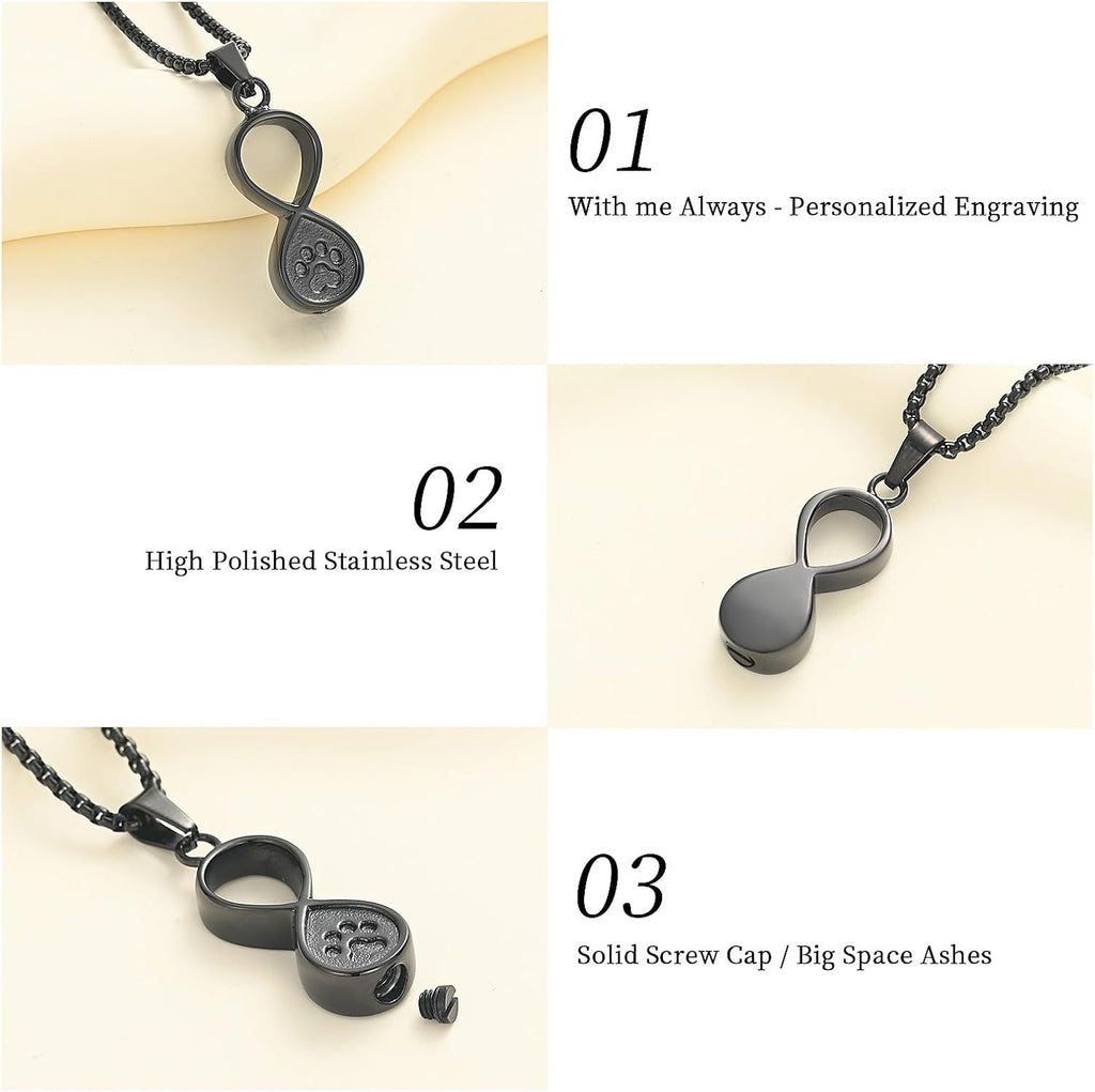 Infinity Love Pet Cremation Jewelry for Ashes of Dog/Cat Funeral Keepsake Urn Necklace Pendant Memorial Jewellery