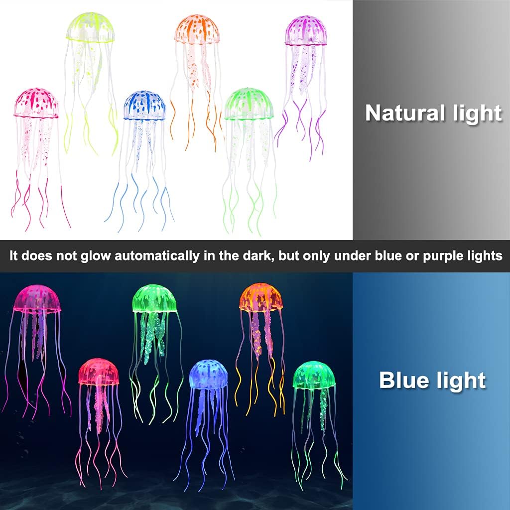 6 Pack Glow Jellyfish Floating Fish Tank Decorations Glowing Effect Silicone Simulation Jellyfish Ornament Aquarium