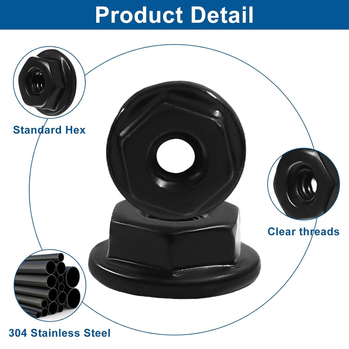 Jiozermi 6-32 Serrated Flange Hex Lock Nuts, Black, 50PCS