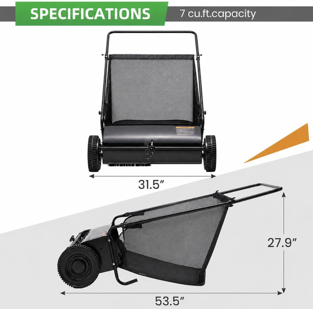 Push Lawn Sweeper, 26-Inch Width, 7 Cu.Ft. Leaf & Grass Collector