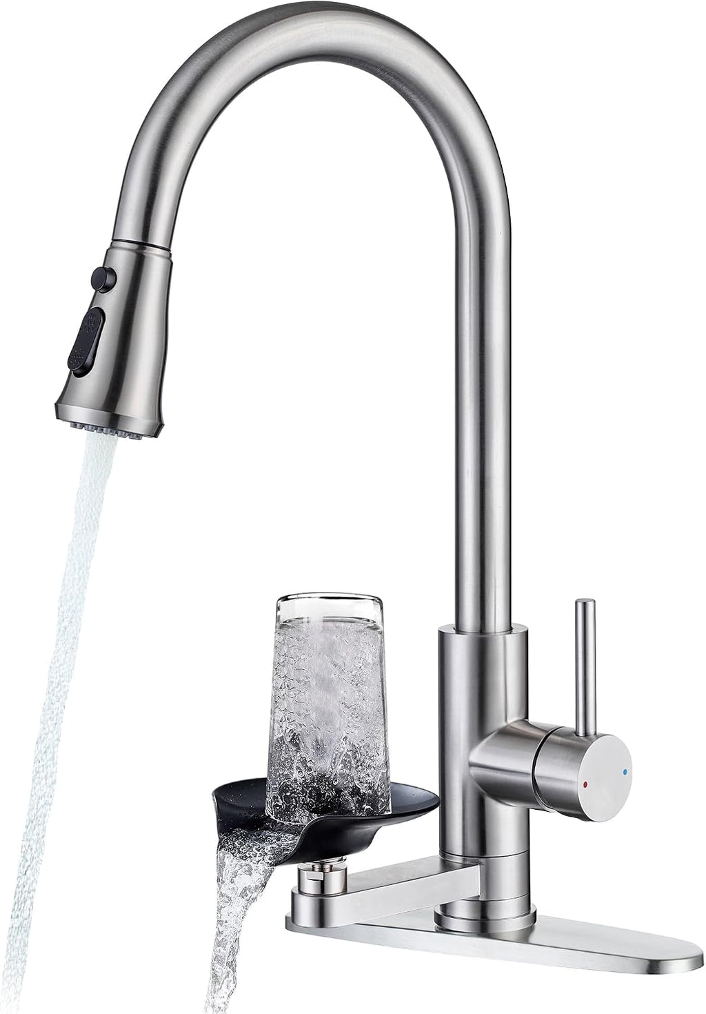 Pull Down Kitchen Faucet with Glass Rinser Single Handle Kitchen Sink Faucet with Pull Out Sprayer, Glass Rinser
