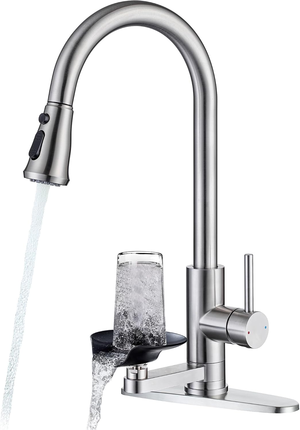 Pull Down Kitchen Faucet with Glass Rinser Single Handle Kitchen Sink Faucet with Pull Out Sprayer, Glass Rinser