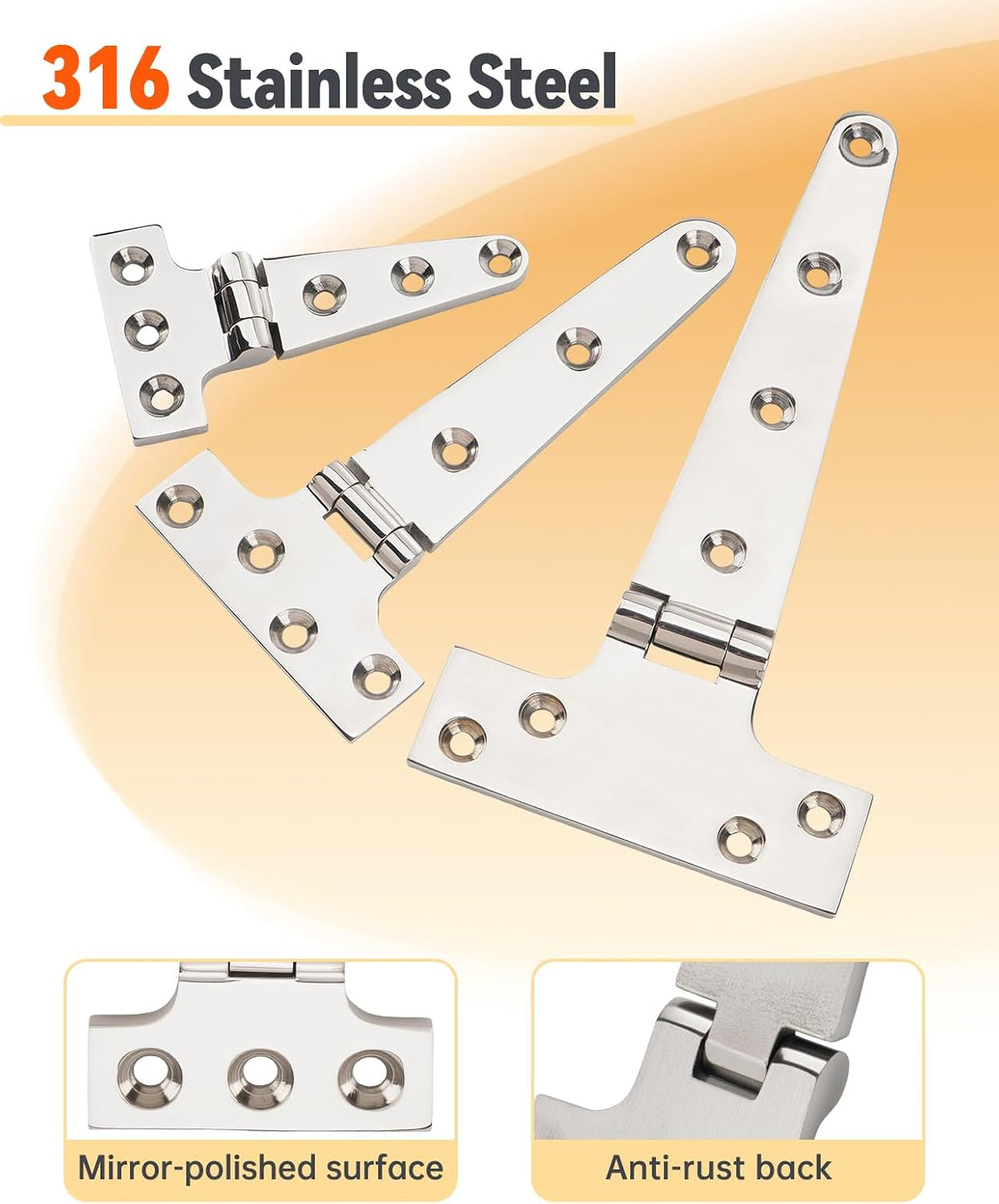 316 Stainless Steel T Hinges, 4 x 2 in
