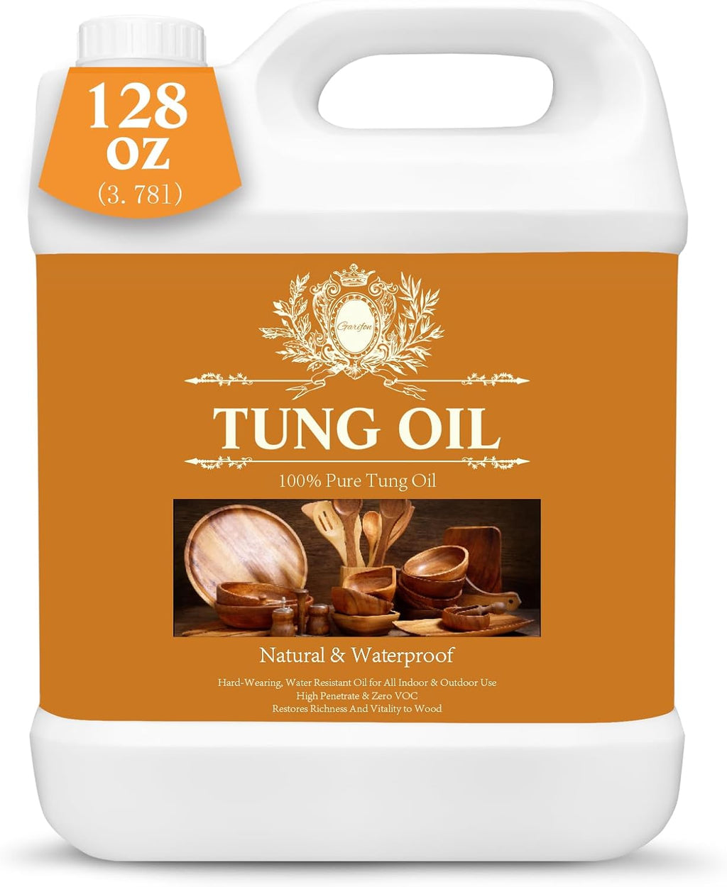 128 OZ Pure Tung Oil for Wood Outdoor/Indoor, Food Grade Sealer | 1 Gallon Tung Oil Finish, Waterproof Wood Oil for