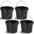 4 Pcs Horse Feeder Bucket with Hook, 8.5 Quart Plastic, Black