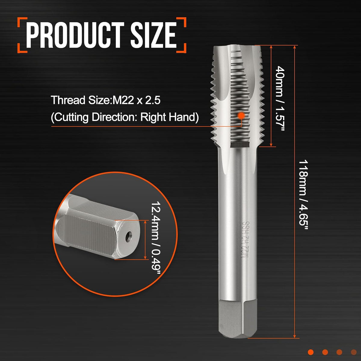 M22 x 2.5 Spiral Point Tap M2 High Speed Steel Polished Finish