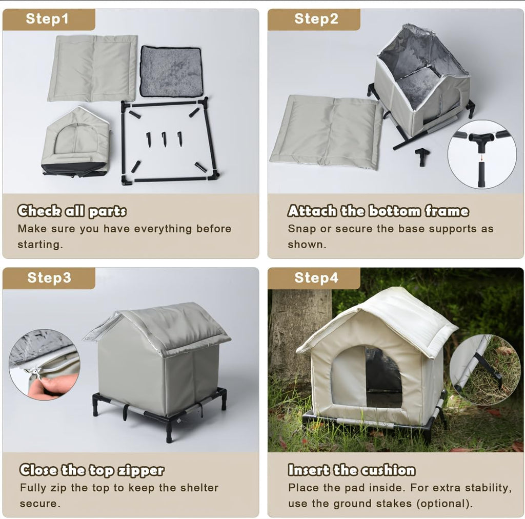 Insulated Dog House, All-Weather Outdoor Pet Shelter with Thermal Aluminum Foil Lining, Portable Foldable Design for