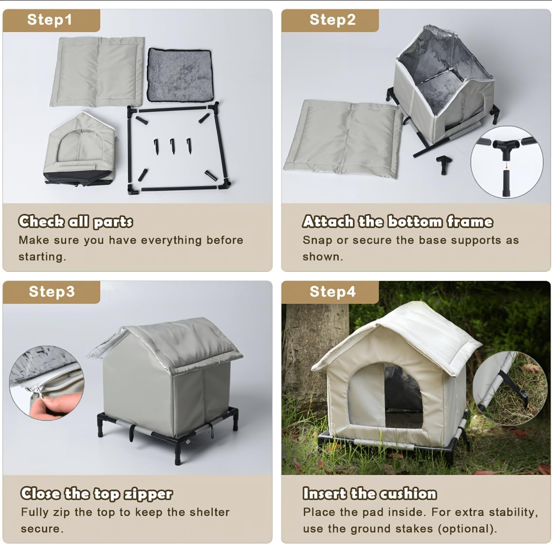 Insulated Dog House, All-Weather Outdoor Pet Shelter with Thermal Aluminum Foil Lining, Portable Foldable Design for