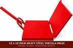 12" Commercial Steel Tortilla Press-Heavy Duty-Mexican Style Tortilla Maker, Flatbread-Red