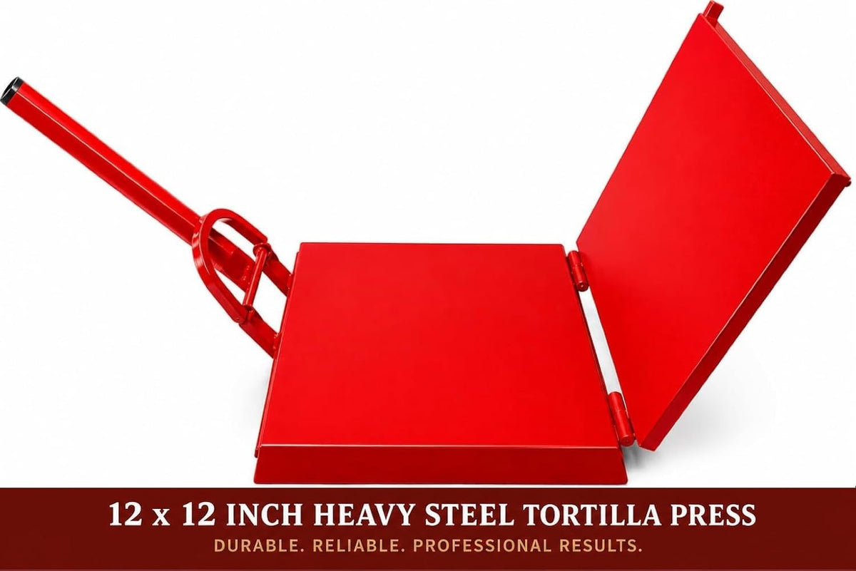 12" Commercial Steel Tortilla Press-Heavy Duty-Mexican Style Tortilla Maker, Flatbread-Red