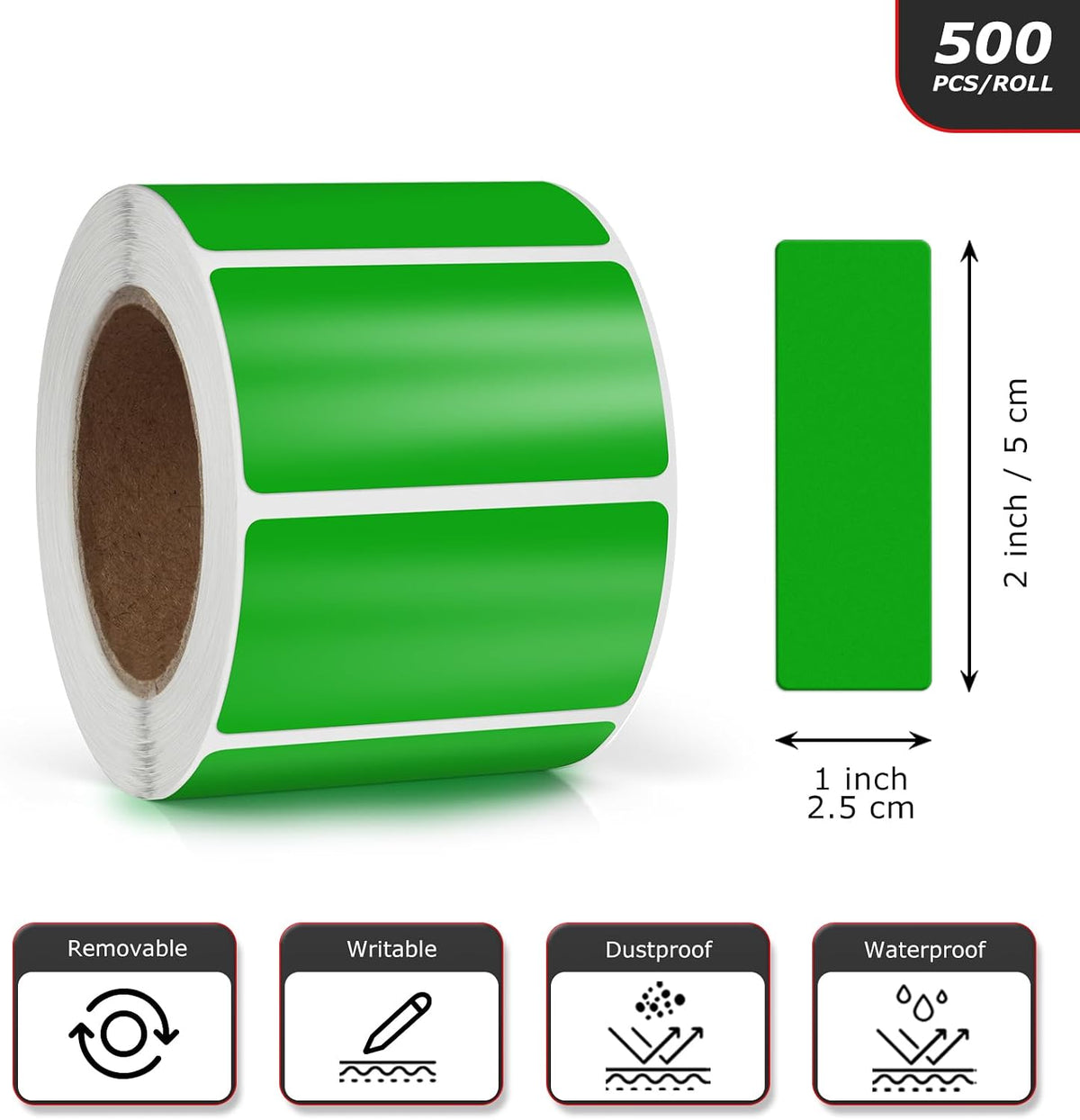 Green Rectangle Labels 2 x 1 Inch Blank Stickers Roll 500 Pcs