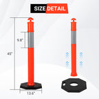 Delineator Post with Base 6 Pack, Towallmark 45 Inch Portable Orange Traffic Delineator Posts Cones with Reflective
