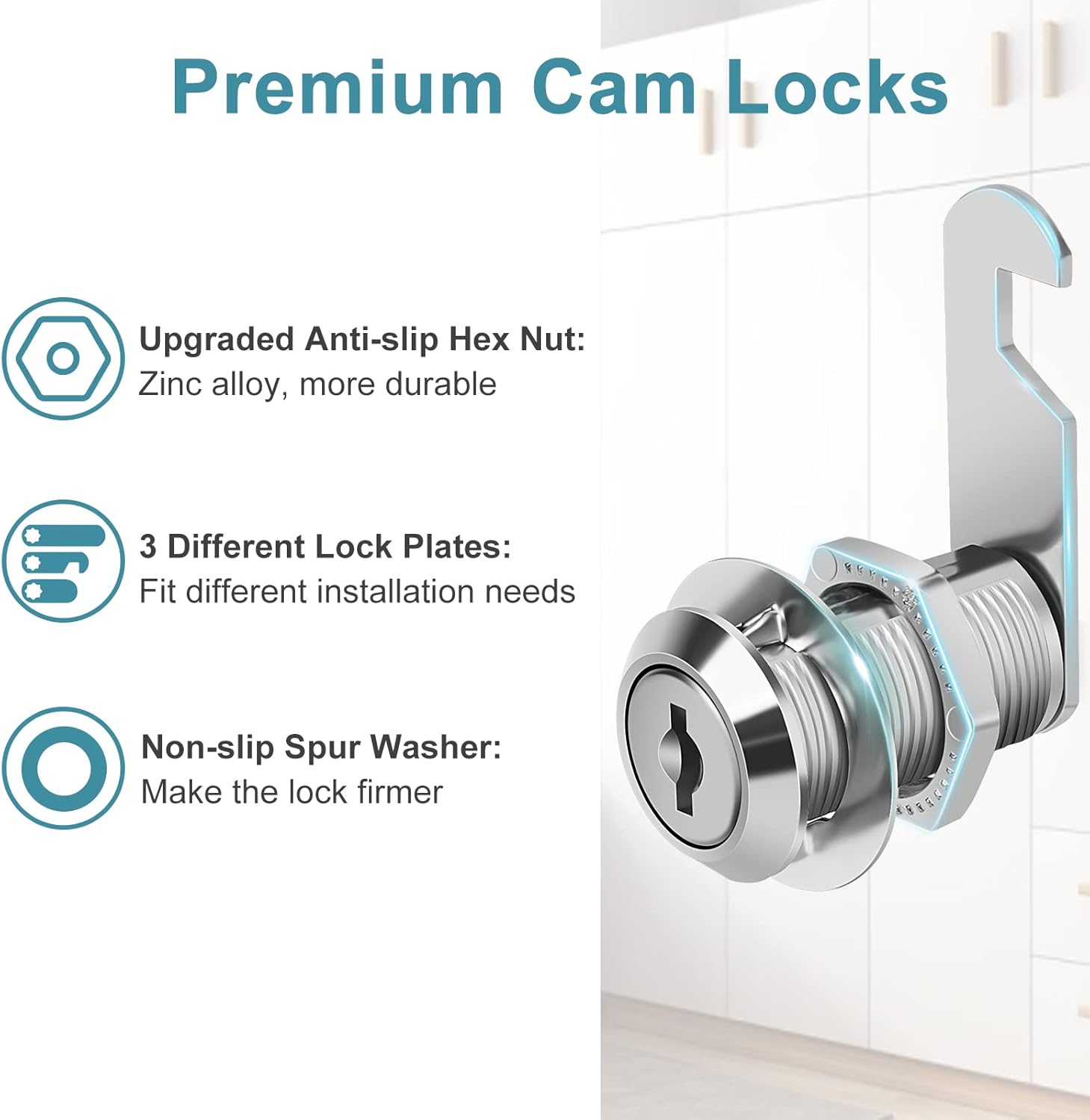 Cam Locks Keyed Alike, 3/4" Cabinet Locks with Keys Secure Files Drawers RV Storage Locks Replacement Set, Zinc Alloy