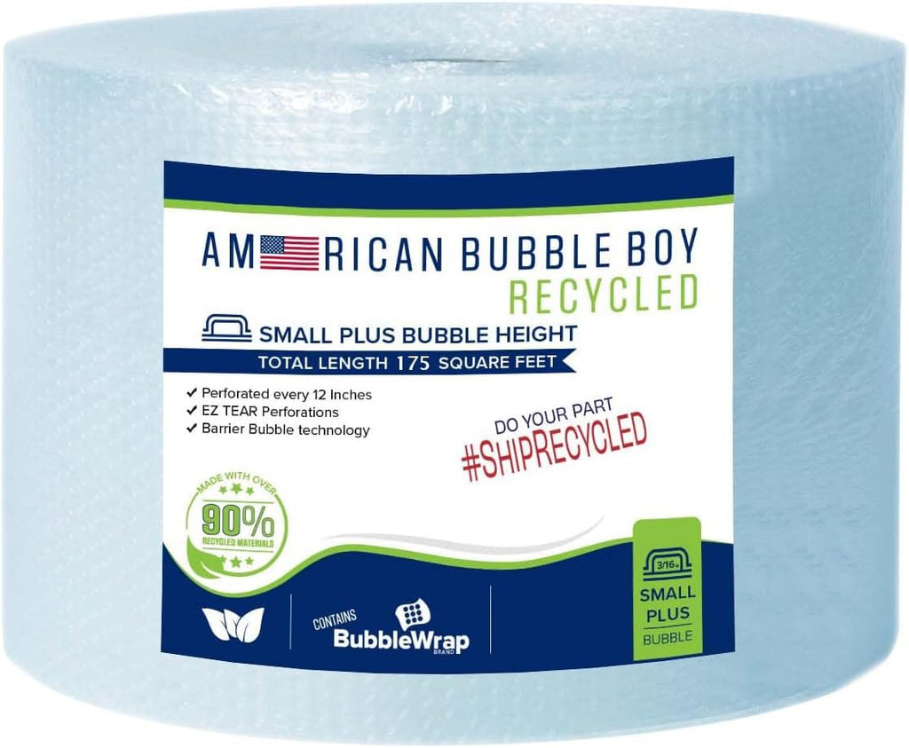 Large roll of 175 Feet of Recycled Small Plus Bubble wrap for packing, moving and shipping for your business