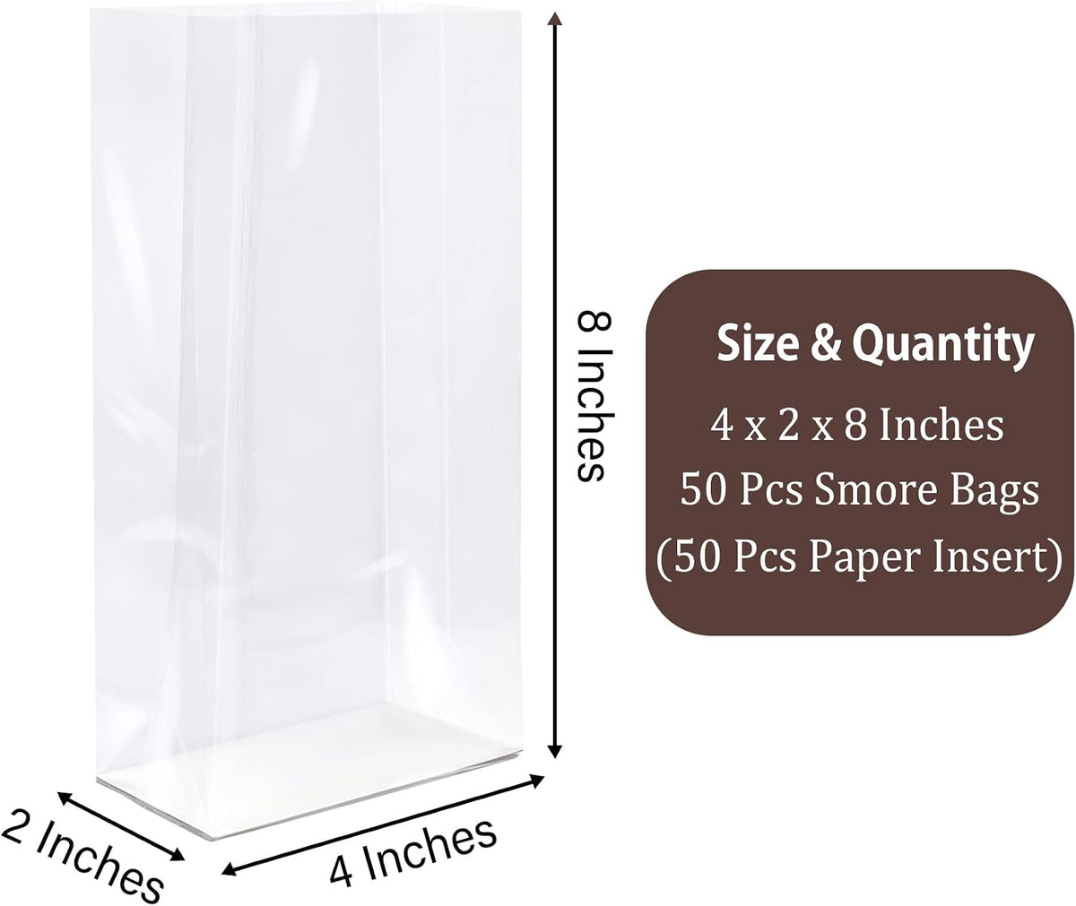 Gusseted Flat Bottom Cellophane Bags 4x2x8 In 50Pcs