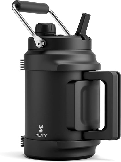 64 oz Insulated Water Bottle for Gym: Meoky Triple Wall Vacuum Stainless Steel Half Gallon Water Jug - Top and Side
