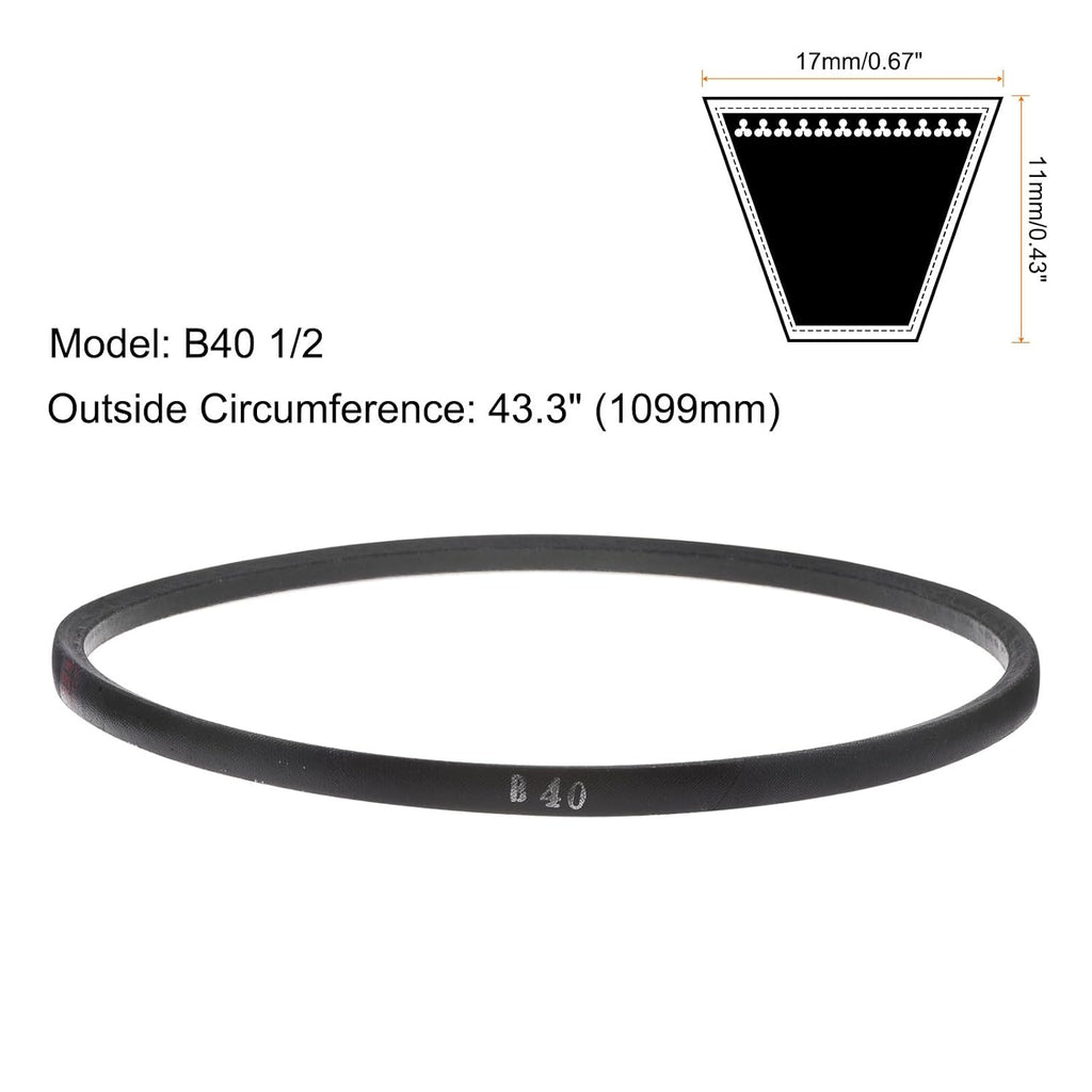 uxcell B40 1/2 Rubber V Belt, B Section V-Belt 43.3" Outside Circumference x 0.67" Width x 0.43" Thick, Industrial Power Transmission Belt, Black