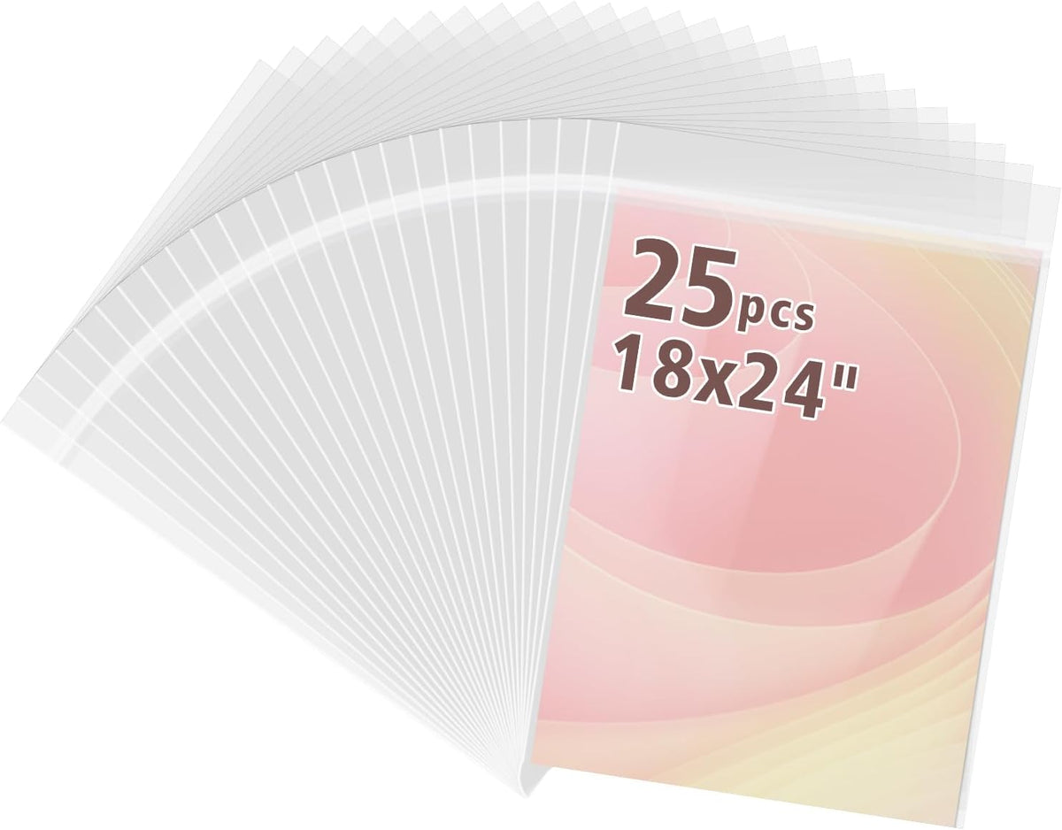 25 Pack 18 3/8" x 24 1/8" Acid-Free Clear Plastic Bags