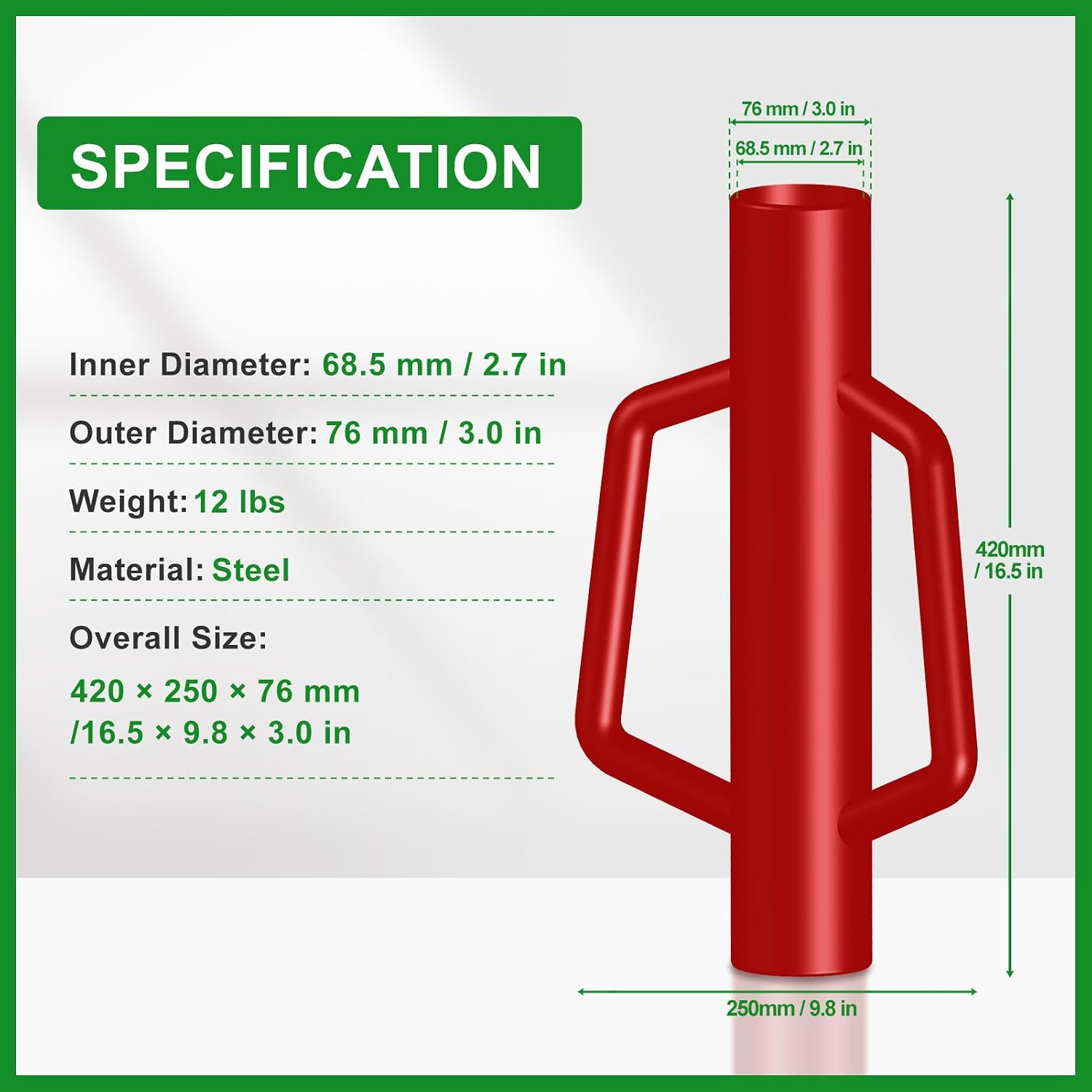 Fence Post Driver with Handle 12LB, T Post Pounder for Wire Fencing, Red
