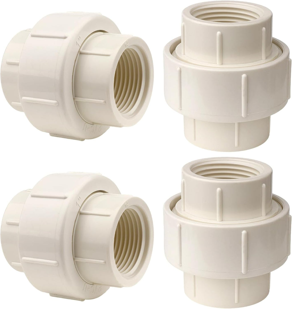 4 Pack 1/2"PVC Union Coupling Pipe Fittings,Female Thread Coupling Adapters
