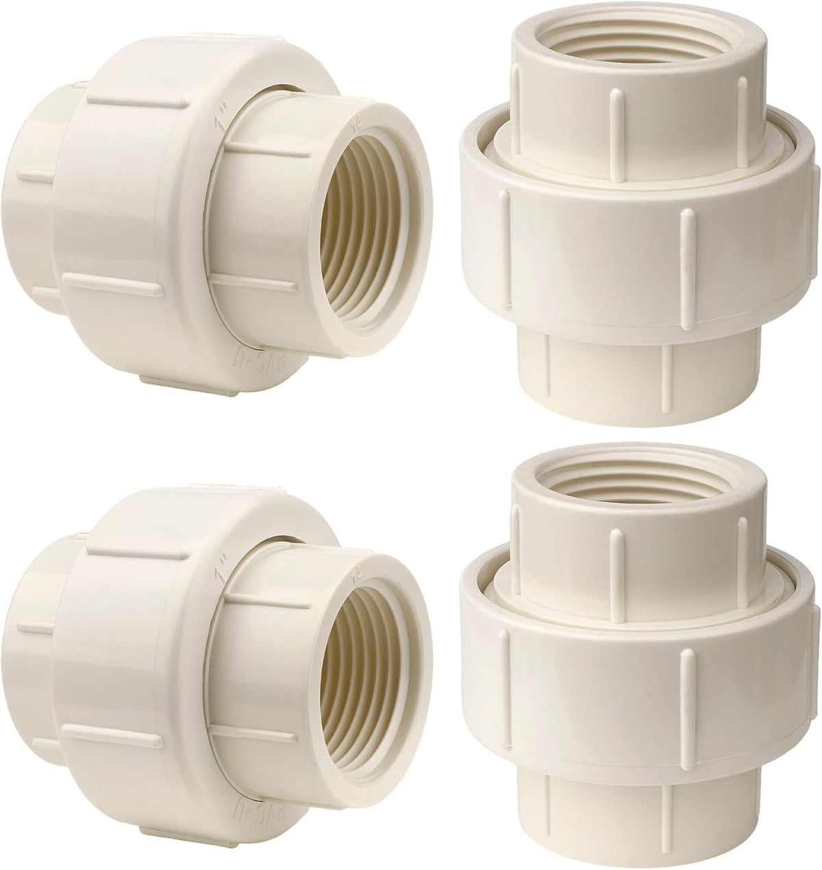 4 Pack 1/2"PVC Union Coupling Pipe Fittings,Female Thread Coupling Adapters