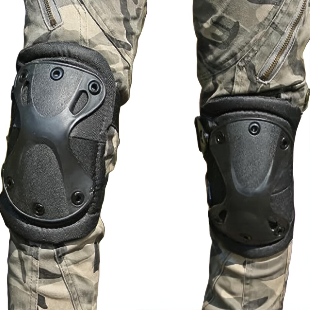 Pack of 4 Tactical Knee & Elbow Protective Pads Guard Black Knee and Elbow Pads Adjustable Shoulder Straps Gel Knee