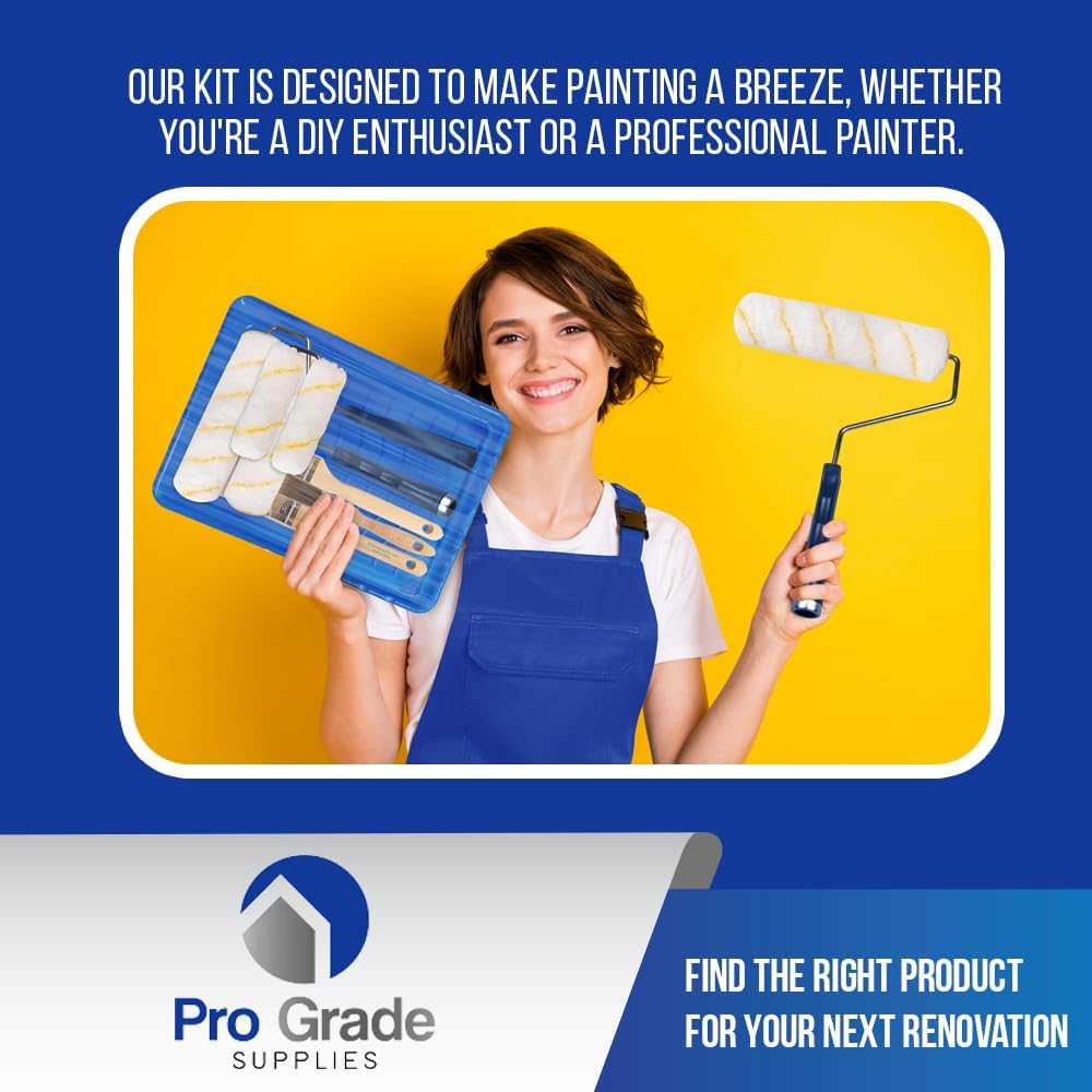 Paint Roller Kit, Brush & Roller,10 Piece Set, Wall Painting Naps for Professionals & Homeowners - All Paints &