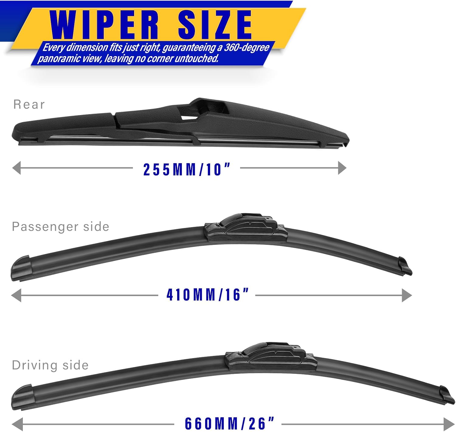 3 wipers Replacement for 2013-2018 Toyota RAV4, Windshield Wiper Blades Original Equipment Replacement - 26"/16"/10"