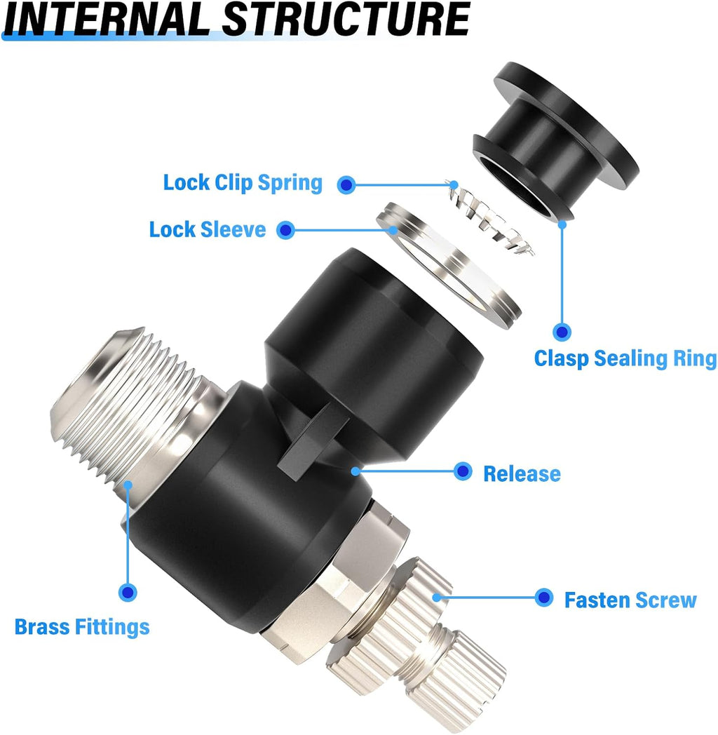 TAILONZ 1/4" x 1/4" NPT SL-1/4-N2 Elbow Flow Control Valve 3Pcs